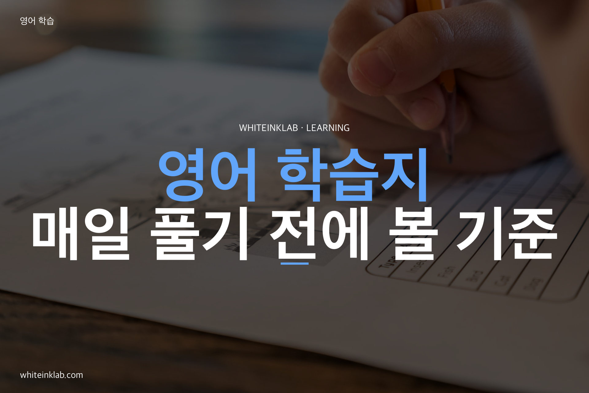 영어학습지를 풀며 책상에서 공부하는 한국 초등학생 이미지